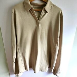 Women's Tan 100% Cotton Long Sleeve Polo Shirt Size  2XL